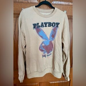 Playboy Tan Sweatshirt with Blue and Brown Graphic Andy Warhol Large Mens